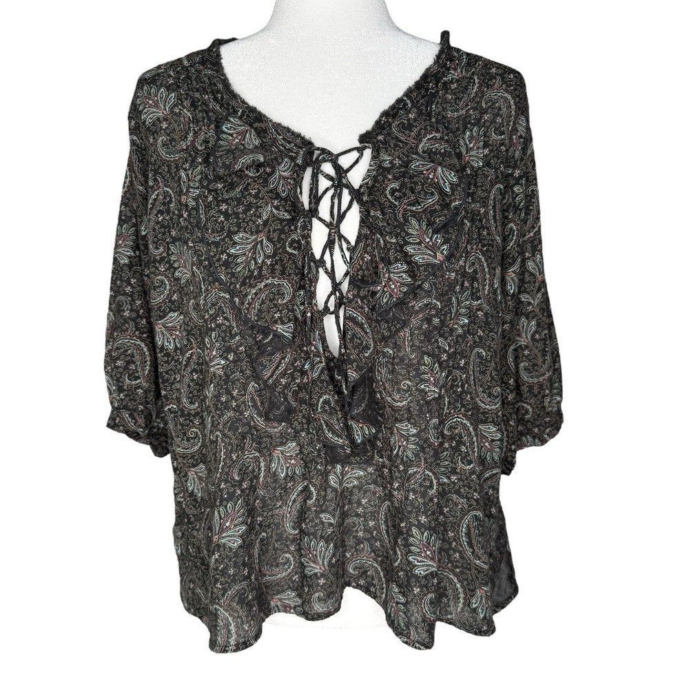 Ralph Lauren Denim & Supply S Lace Up Top Boho Peasant Gypsy Blouse